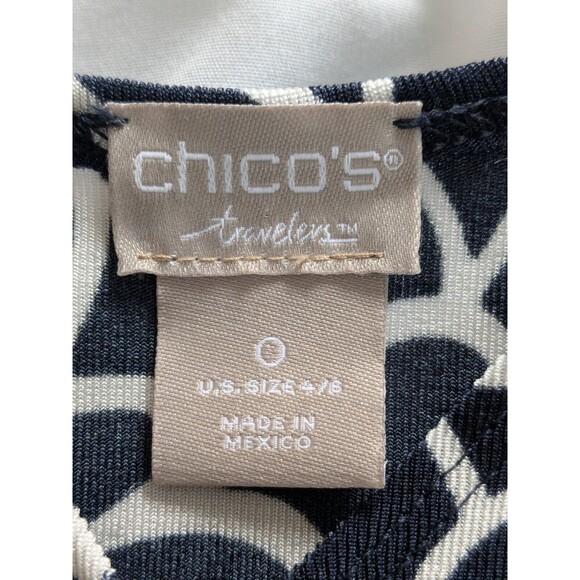 Chico's Travelers Top Womens S (Ch 0) Floral Bell Sleeve VNeck Liquid Knit Tunic - Picture 3 of 11